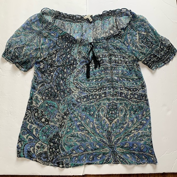 JOIE Parisian Paisley Blue Sheer Top Size X-Small - Picture 1 of 6